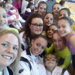 ....................................Livorno, 25/1/2015 - Le istruttrici Silvia Farolfi, Lisa Farolfi e Debora Ermini; la piccola Camilla e le ginnaste del 2° grado FGI
